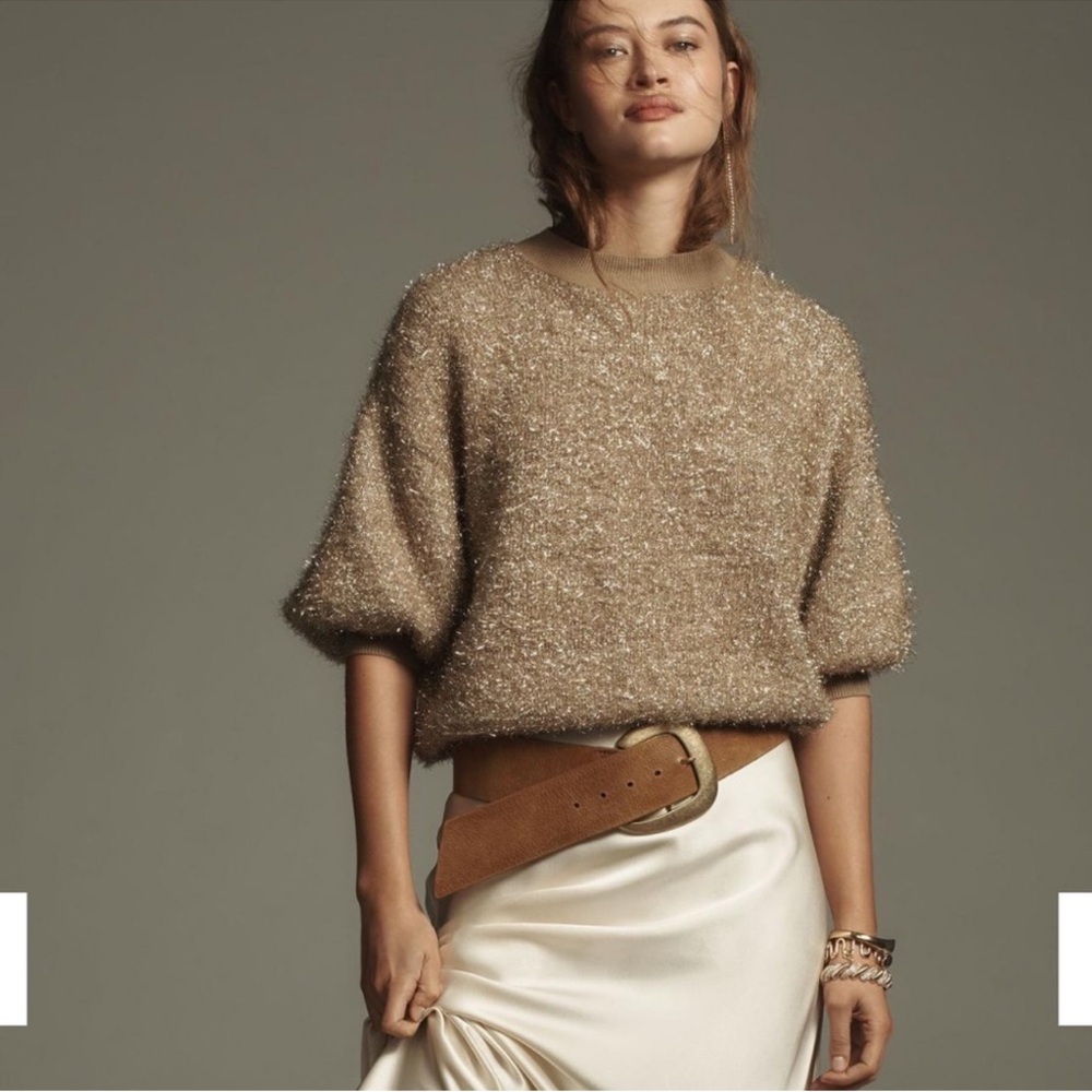 Maeve by Anthropologie Honey Metallic Shimmer Sweater (XL)